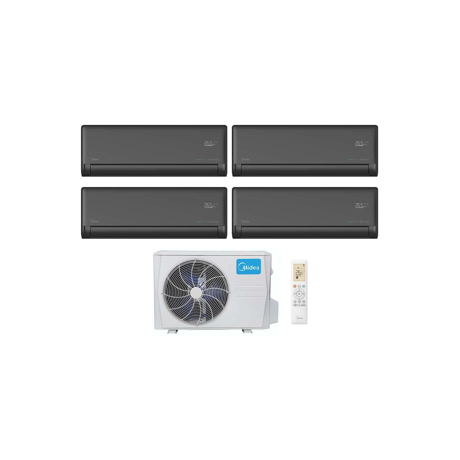  Ensemble Climatiseur Reversible Quari-split 2,6kw + 2,6kw + 2,6 Kw + 2,6kw Mural Connecté Solstice Noir - Midea