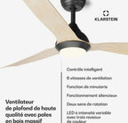  Ventilateur Plafonnier KLARSTEIN FijiFlow 2en1 132cm 80W LED App Bois