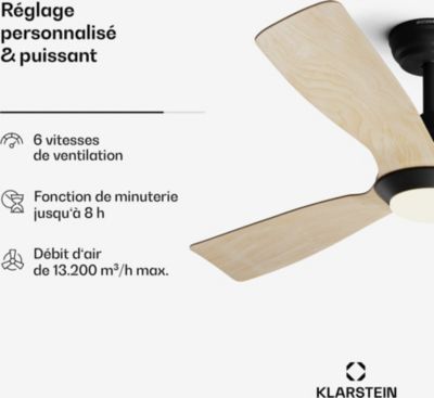  Ventilateur Plafonnier KLARSTEIN FijiFlow 2en1 132cm 80W LED App Bois