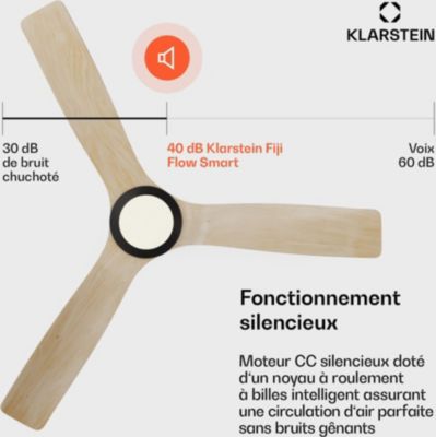  Ventilateur Plafonnier KLARSTEIN FijiFlow 2en1 132cm 80W LED App Bois