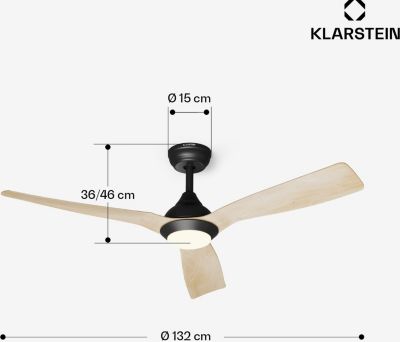  Ventilateur Plafonnier KLARSTEIN FijiFlow 2en1 132cm 80W LED App Bois