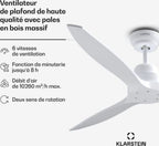  Ventilateur Plafonnier KLARSTEIN Santa Elena Plafond 132cm 40W Bois Blanc