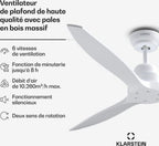  Ventilateur Plafonnier KLARSTEIN Santa Elena Smart 132cm 40W 45 DB Blanc Reconditionné