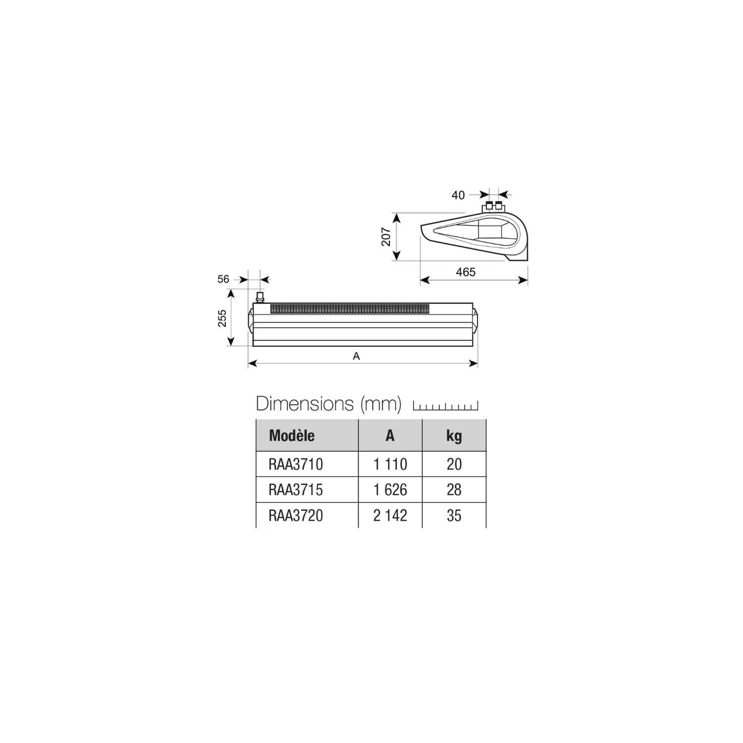  Rideau D'air Électrique En Saillie 150 Cm Moteur Ec Blanc Wing - Axelair - Raas3715e