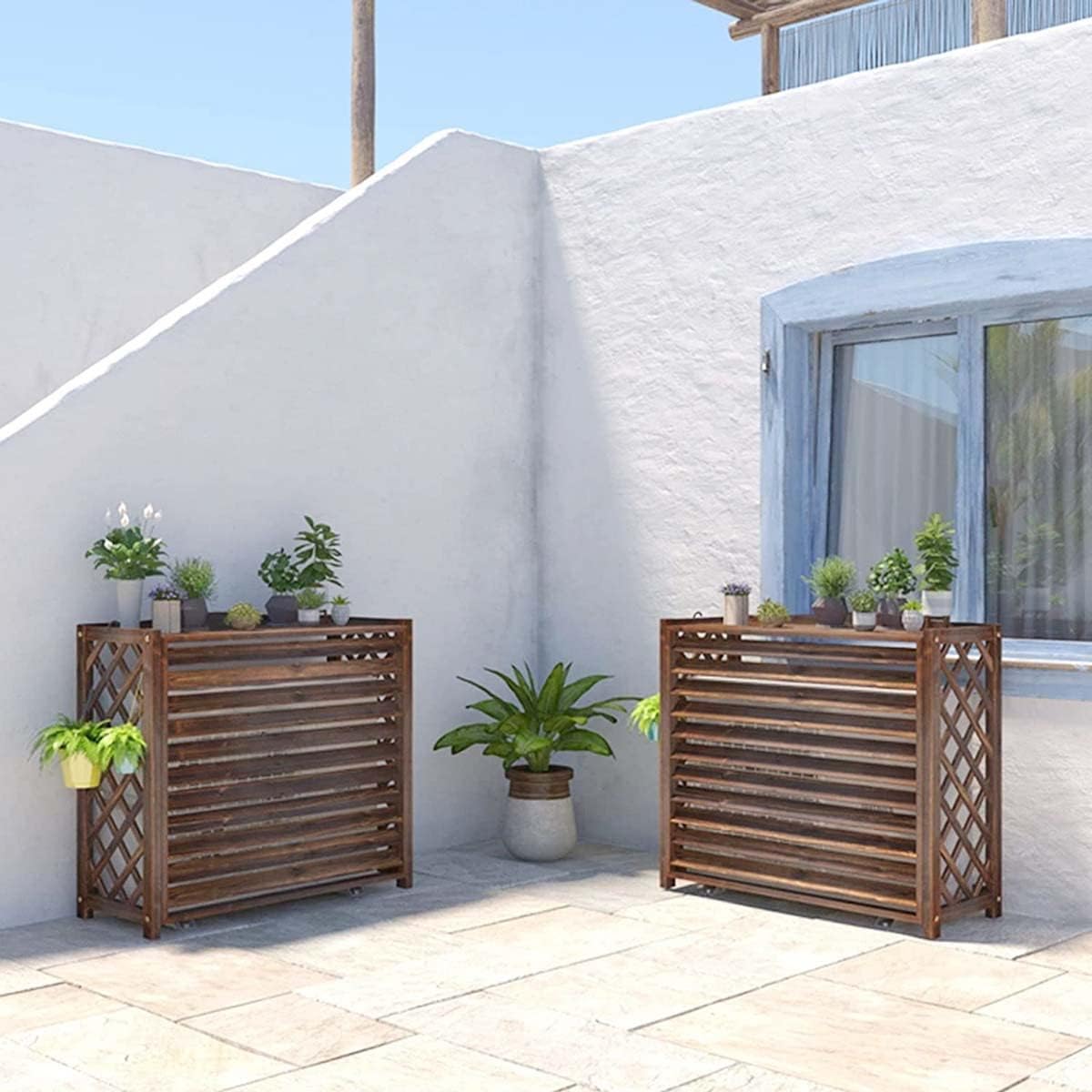  Clôture De Climatiseur, Housse De Climatisation Pour Unité Extérieure, Support De Plantes Marron, Support De Fleurs En Bois Pour Climatiseur, Volets, écran De Confidenti