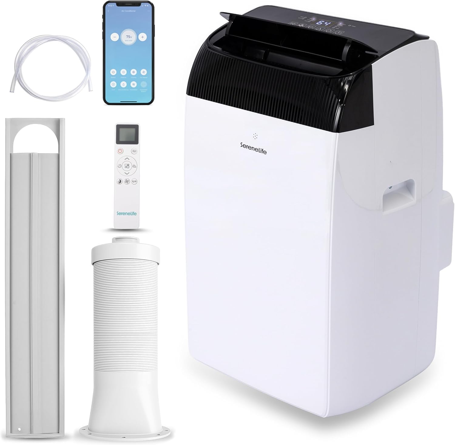  SereneLife Climatiseur Portable 9000 BTU WiFi, 3 En 1 : Refroidissement, Ventilateur, Déshumidificateur, Minuterie 24h, Couverture De 41,8 M², Kit De Fenêtre Et Télécommande