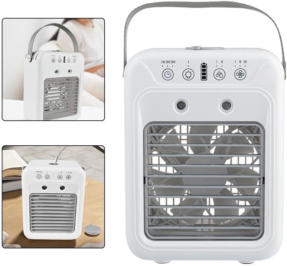  Ventilateur De Climatiseur USB Portable Avec Batterie De 6000 MAh, Ventilateur De Bureau De 500 Ml, Refroidisseur évaporatif Silencieux à 3 Vitesses Avec Minuterie Pour Voiture, Bureau, Dortoir