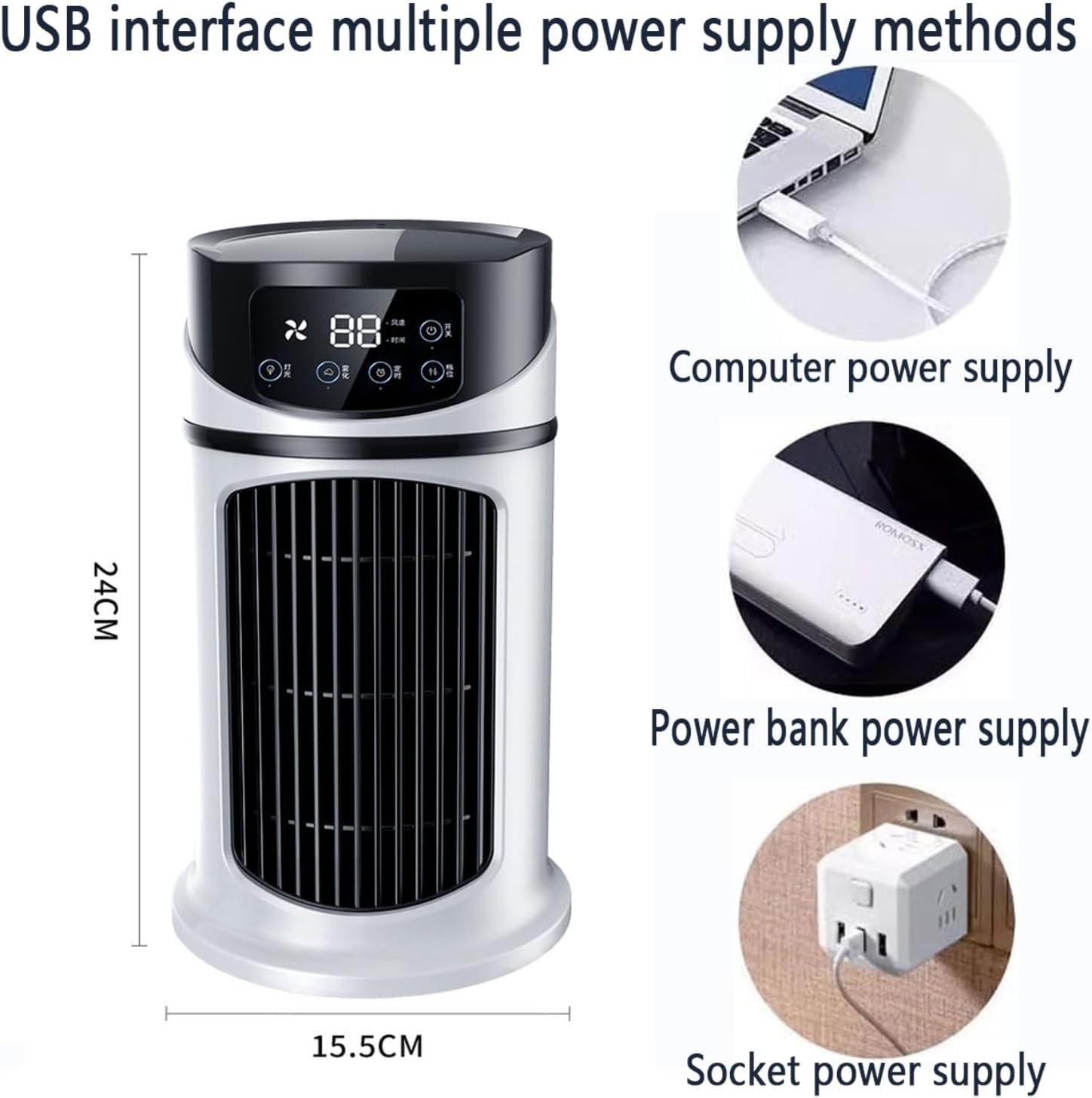  Climatiseur Portable, Mini Rafraîchisseur D'air Par évaporation, Humidificateur, Unité De Climatisation Silencieuse Avec Ventilateur, Affichage Numérique Et Minuterie De