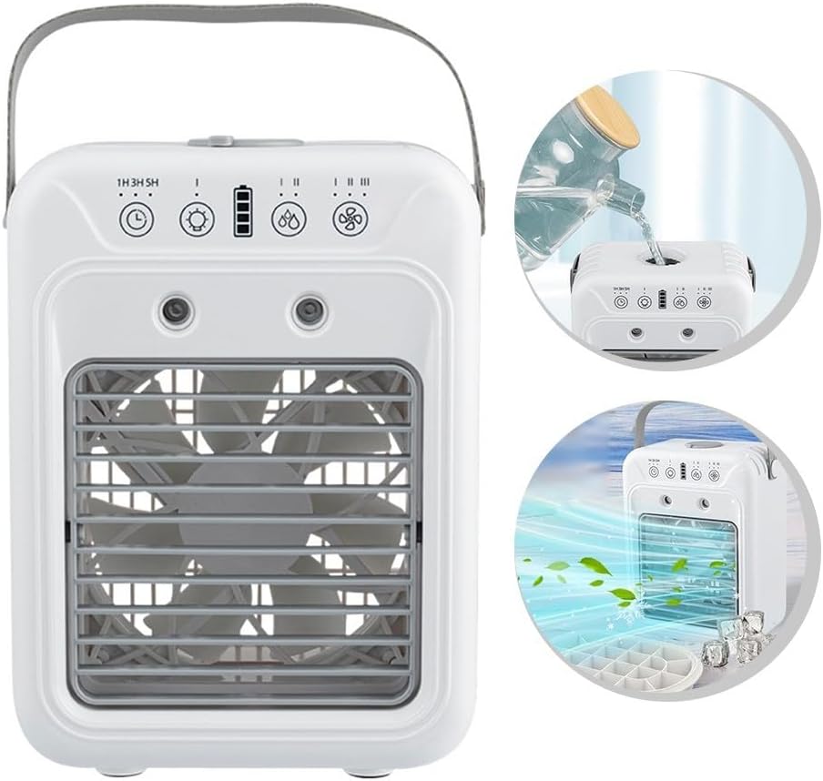  Ventilateur De Climatiseur USB Portable Avec Batterie De 6000 MAh, Ventilateur De Bureau De 500 Ml, Refroidisseur évaporatif Silencieux à 3 Vitesses Avec Minuterie Pour Voiture, Bureau, Dortoir