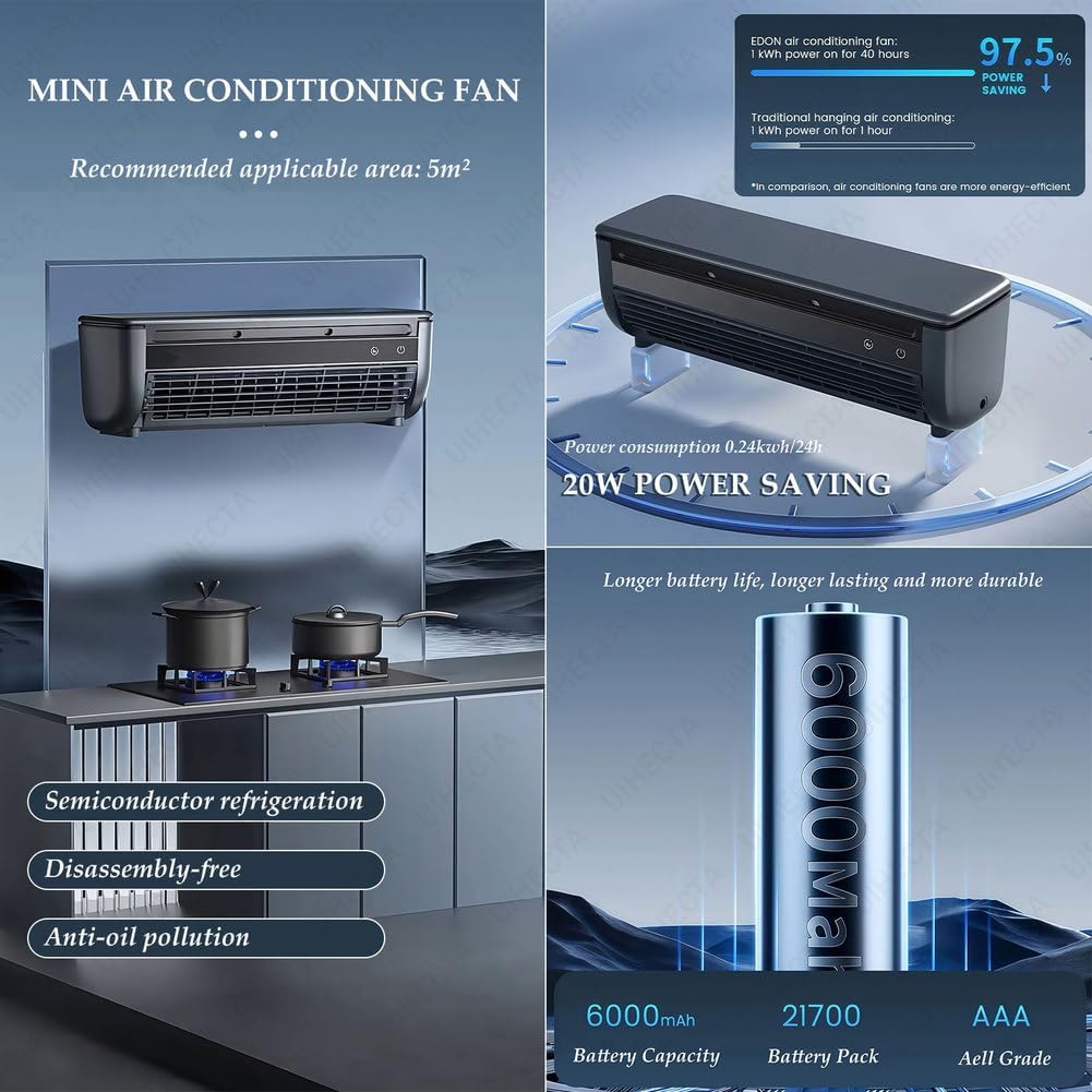 GENERIC Ventilateur Climatiseur Portable Avec Charge Sans Fil, Refroidissement Instantané, Aucune Installation Requise Pour Usage Domestique Et Extérieur