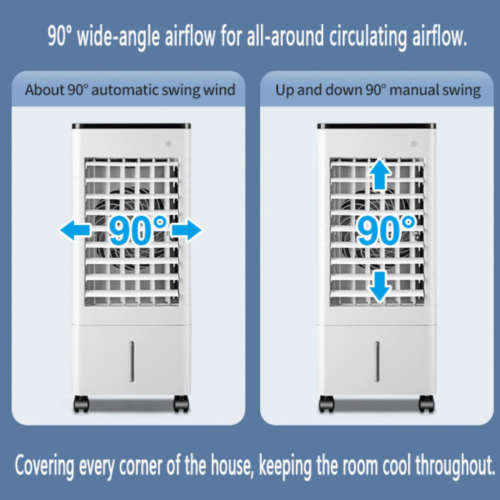 GENERIC Climatiseur Portable Par évaporation Avec Ventilateur Oscillant à 90°, 4 Modes, 3 Vitesses, Minuterie 15 H, Télécommande Et Blocs Réfrigérants, Réservoir D'eau De 9 L. Idéal Pour Chambre Ou Bureau.