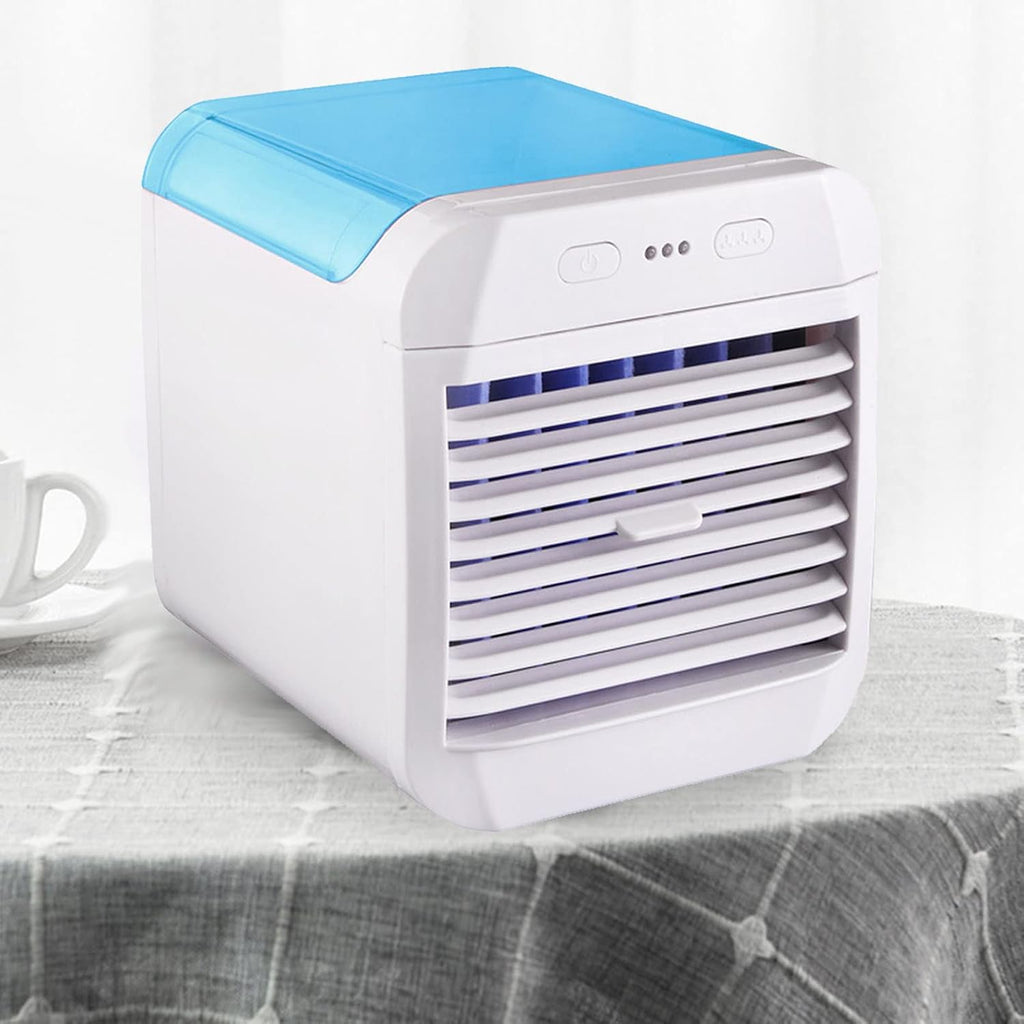  Ventilateur De Climatiseur Portable, Mini Climatiseur 3 Vitesses, Refroidisseur D'air Personnel Avec Humidificateur Pour Chambre, Bureau, Bureau, Camping (Bleu)