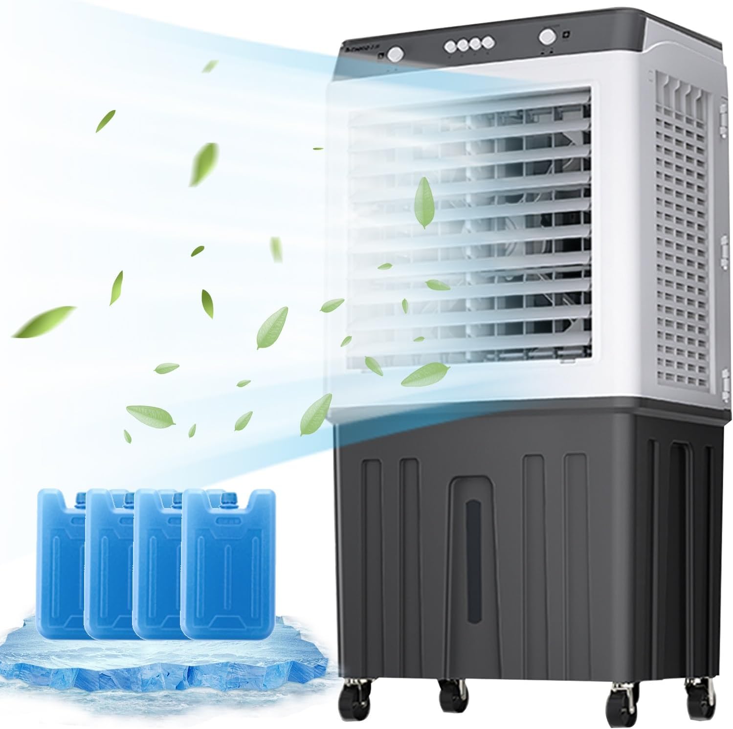 GENERIC Ventilateur De Refroidissement Par évaporation, Climatiseur Mobile 200 W à 3 Vitesses, Réservoir D'eau De 55 L Et 4 Compartiments à Glace, Idéal Pour La Maison, Le Bureau