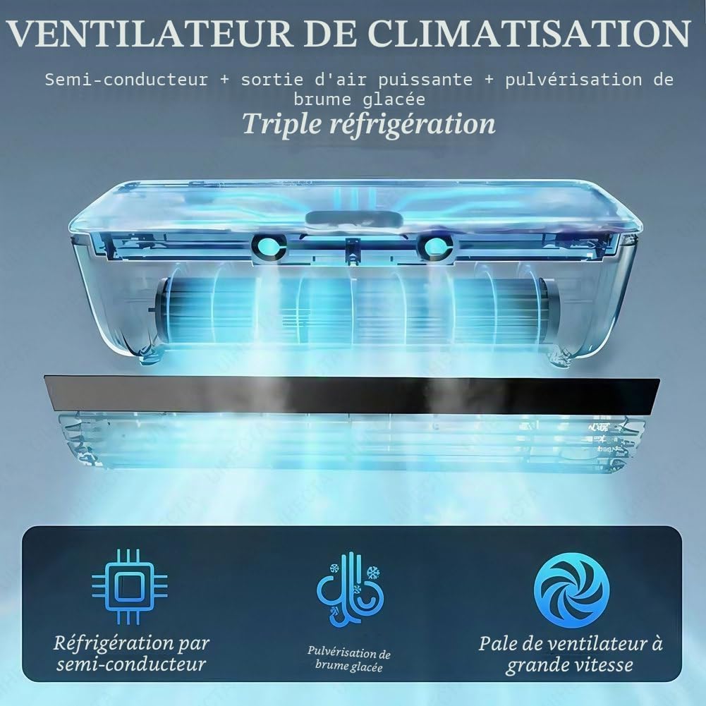 GENERIC Ventilateur Climatiseur Portable Avec Charge Sans Fil, Refroidissement Instantané, Aucune Installation Requise Pour Usage Domestique Et Extérieur