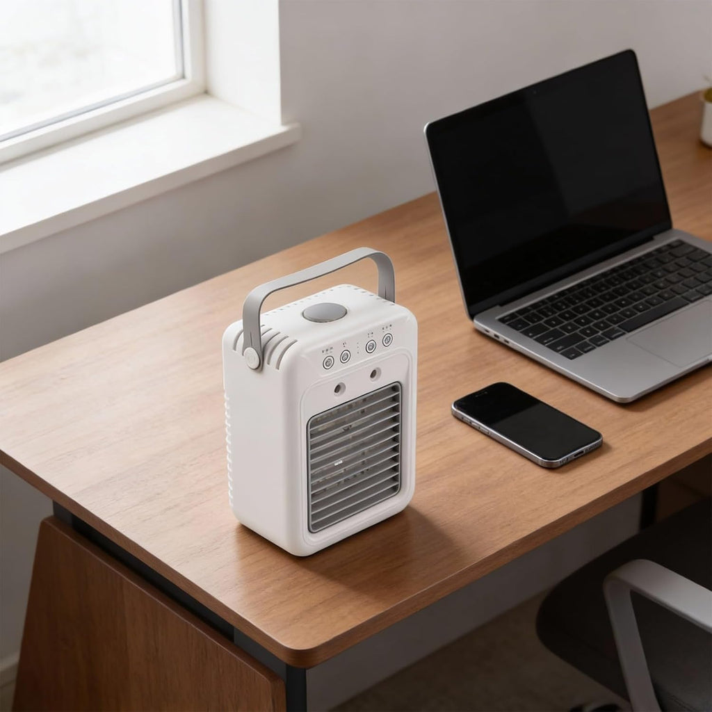  Ventilateur De Climatiseur USB Portable Avec Batterie De 6000 MAh, Ventilateur De Bureau De 500 Ml, Refroidisseur évaporatif Silencieux à 3 Vitesses Avec Minuterie Pour Voiture, Bureau, Dortoir