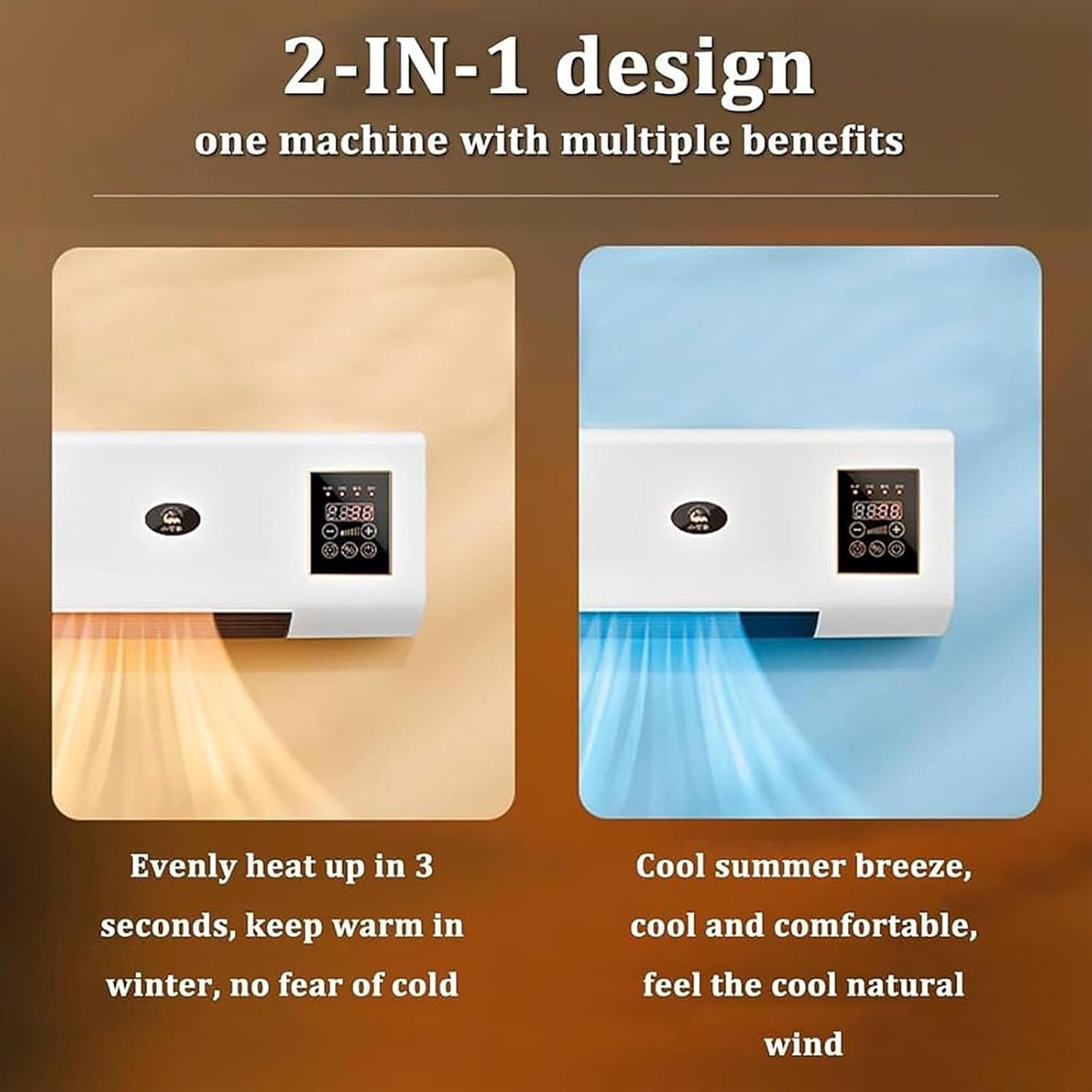 GENERIC Climatiseur Portable Pour Chambre, Mini Refroidisseur D'air Silencieux Avec 6 Vitesses, Flux D'air Froid Et Chaud, Télécommande, Affichage Led, Minuterie, Bureau Et Montage Mural Pour Bureau #1