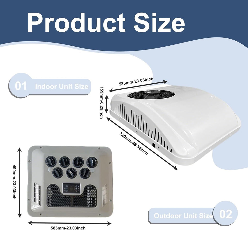 GENERIC Climatiseur De Toit 9500 BTU Pour Camping-car, Camion, Bateau, Caravane – Unité De Refroidissement Et De Chauffage Silencieuse à Faible Puissance Avec Compresseur De Rouleau