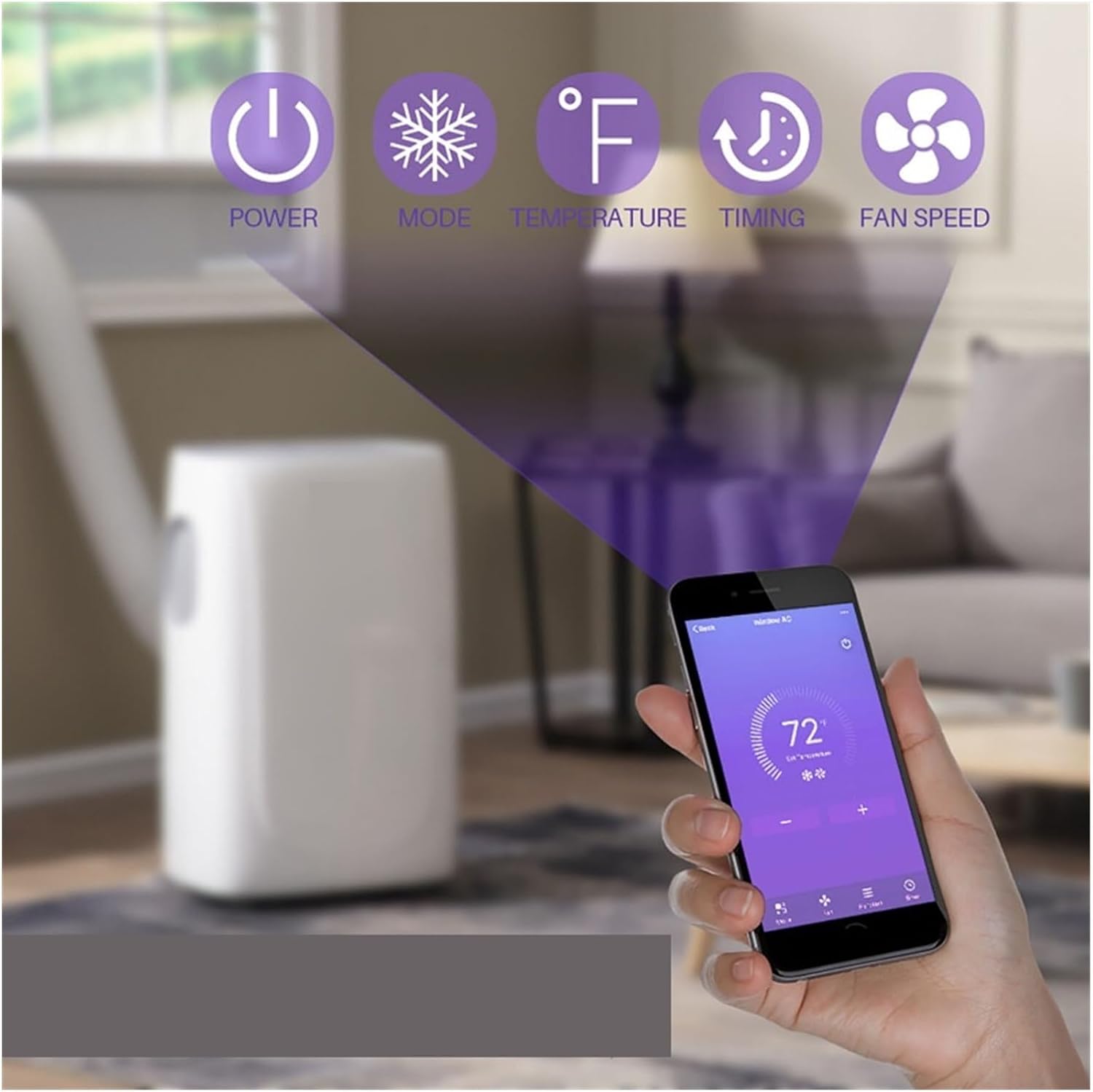  Climatiseur Pour Voiture Climatiseur Portable Intelligent Avec Télécommande, Wi-Fi Et Commande Vocale For Les Pièces Jusqu'à 300 M². Pi.
