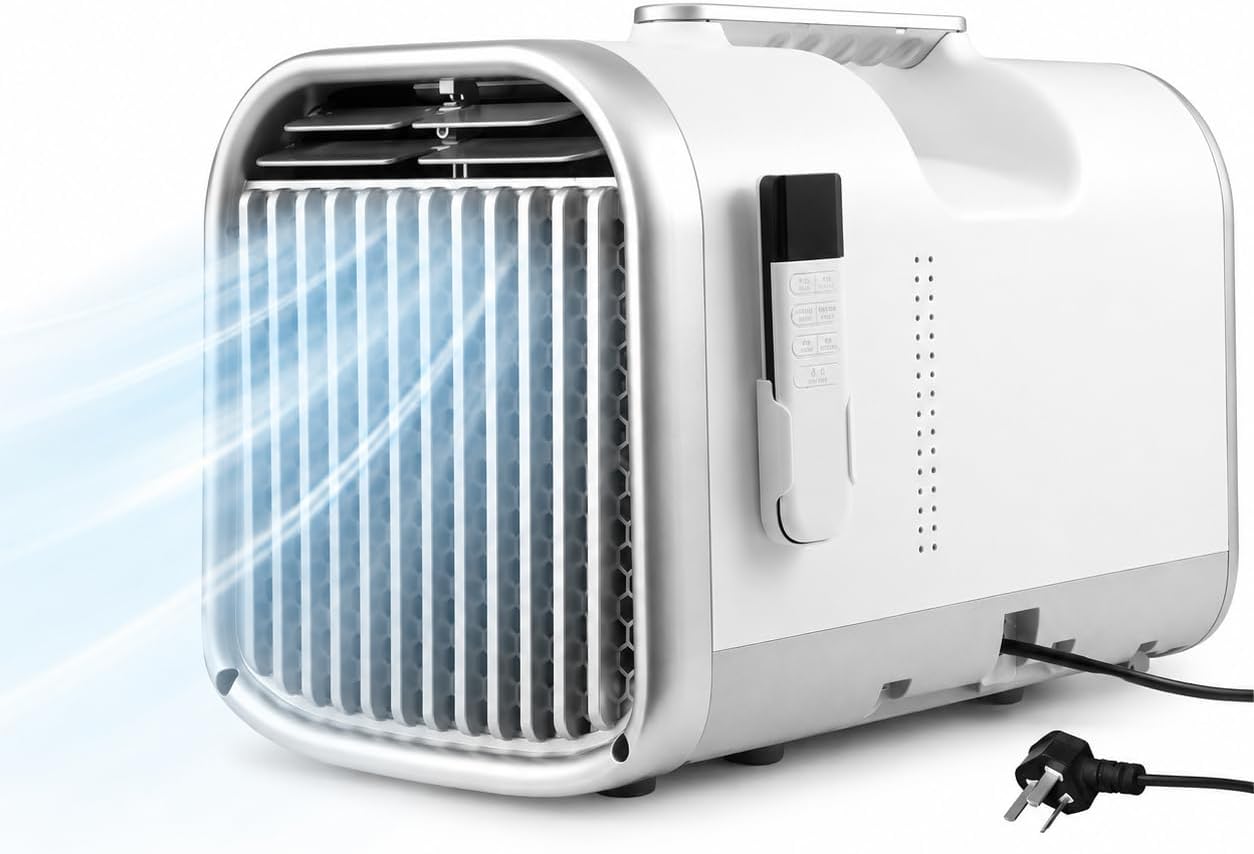  Climatiseur Mobile Silencieux 4100-5100 BTU 1200W/1500W, Refroidissement Rapide 8-10m², Clim Portable Sans Installation, Usage Chambre Bureau Tente Camping White-V1pro220V
