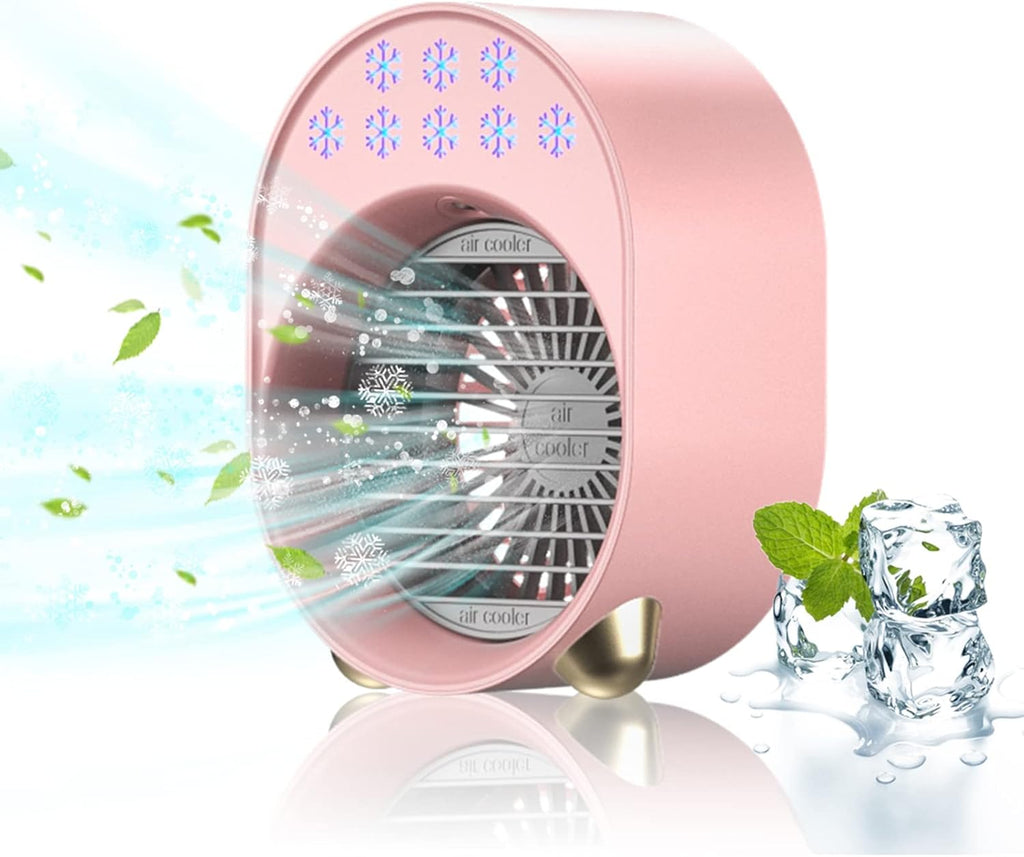 Mini Climatiseur Portable, Mobile Sans Évacuation, Ventilateur Silencieux Chambre, Clim Portable Rechargeable USB Petit Humidificateur Air 3600mAh 4 En 1