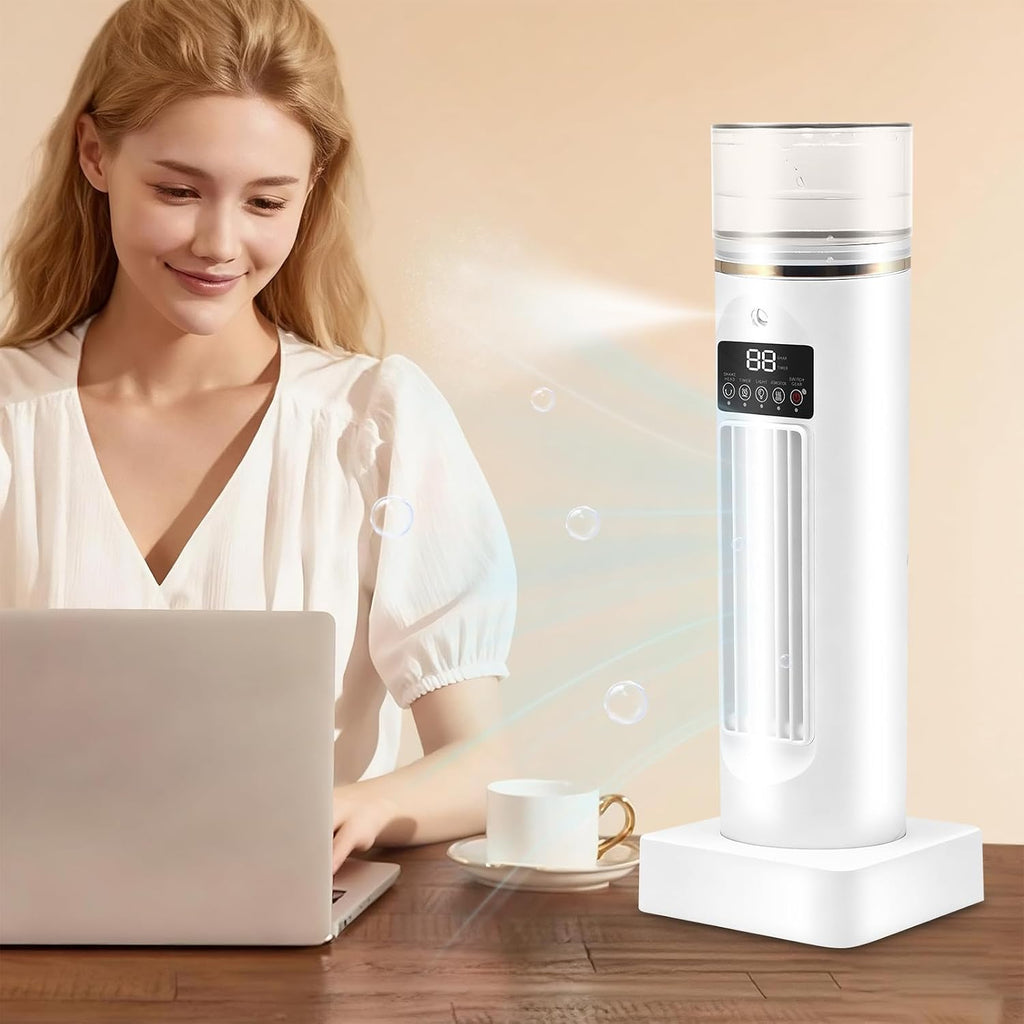  Mini Climatiseur Mobile, Refroidisseur D'air à 6 Niveaux Avec Réservoir D'eau De 100 Ml, Refroidissement Rapide 3S, Télécommande Sans Contact, Minuterie 6H, Humidificateur Pour Chambre à Coucher