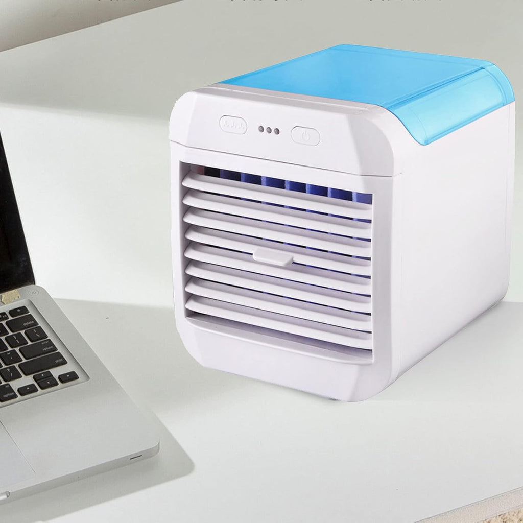  Ventilateur De Climatiseur Portable, Mini Climatiseur 3 Vitesses, Refroidisseur D'air Personnel Avec Humidificateur Pour Chambre, Bureau, Bureau, Camping (Bleu)
