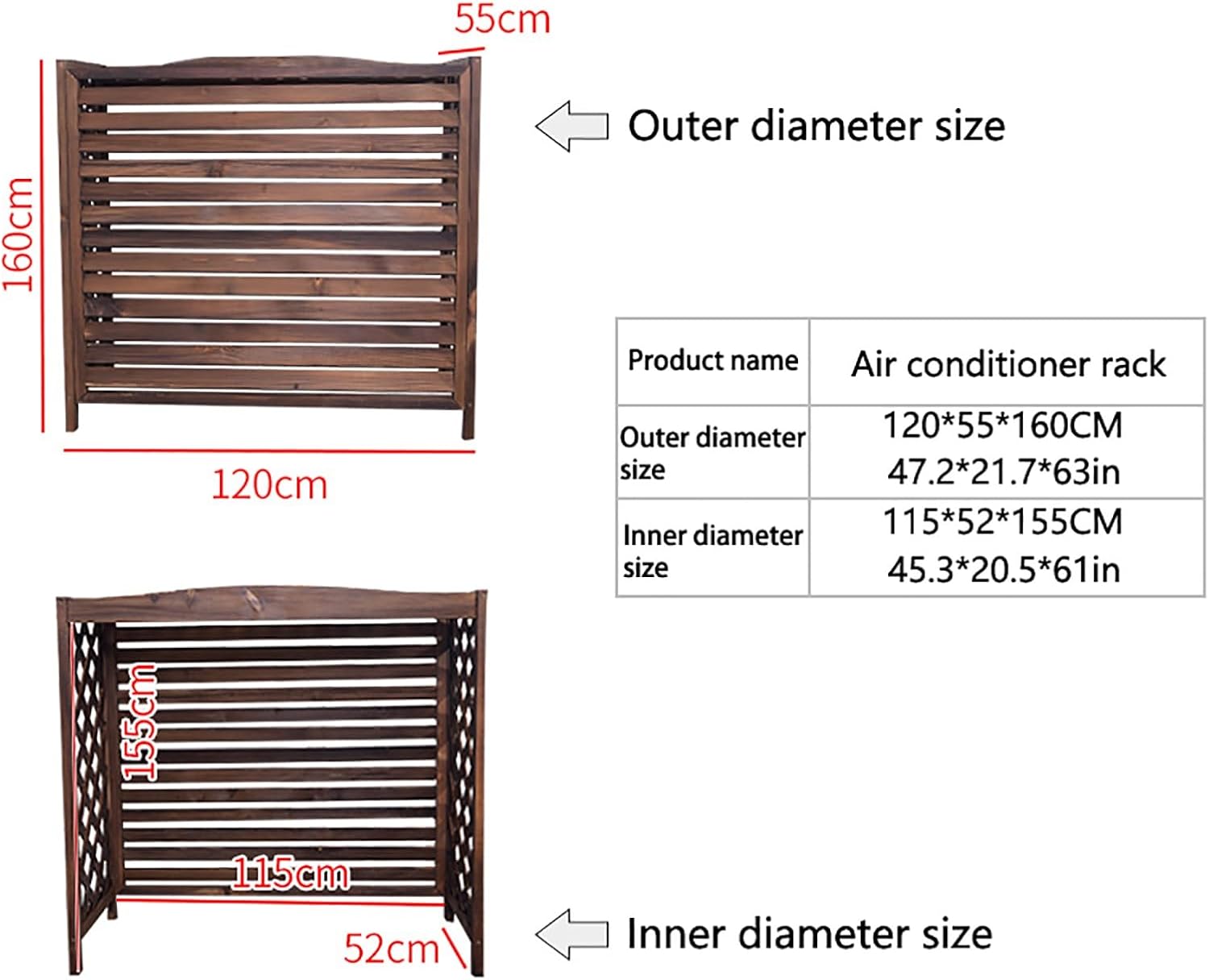 GENERIC AC Cover Support De Fleurs En Bois – Écran Décoratif Pour Climatiseur Résistant à La Corrosion – Grille De Protection Pour Unité Extérieure – Dimensions De La Clôture En Bois : 120 X 55 X 160 Cm
