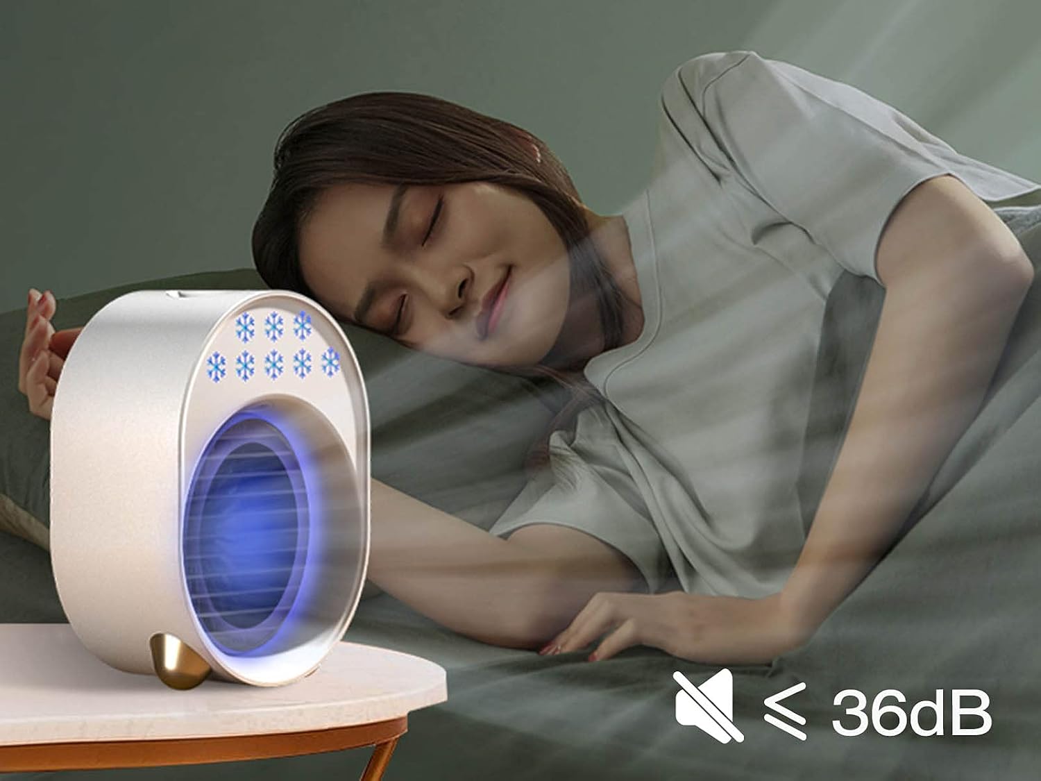  Mini Climatiseur Portable, Mobile Sans Évacuation, Ventilateur Silencieux Chambre, Clim Portable Rechargeable USB Petit Humidificateur Air 3600mAh 4 En 1