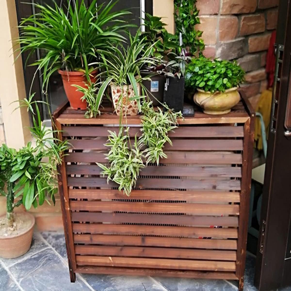  Housse De Protection Pour Climatiseur Extérieur, En Bois Pour Jardin, étagère De Rangement Pour Pompe à Chaleur, Protection D'unité De Climatisation En Bois Massif, Bouclier Décoratif De Terrasse