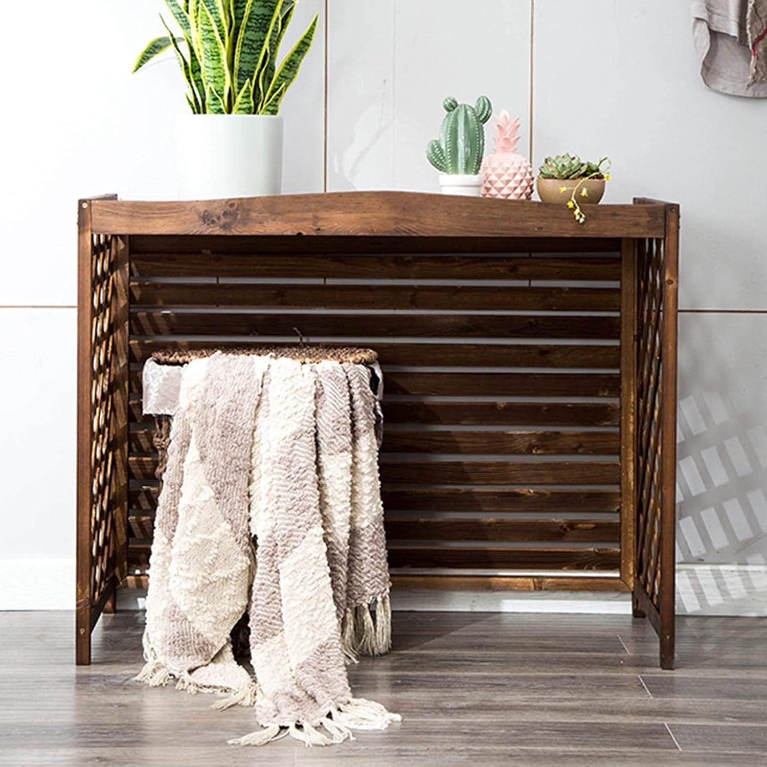 GENERIC Écran De Protection En Bois Pour Climatiseur - Clôture Extérieure En Bois Massif Pour Climatisation, Support De Rangement Pour Plantes Anti-corrosion Et Décoration D'étagère (taille : 95 × 40 × 89 Cm)