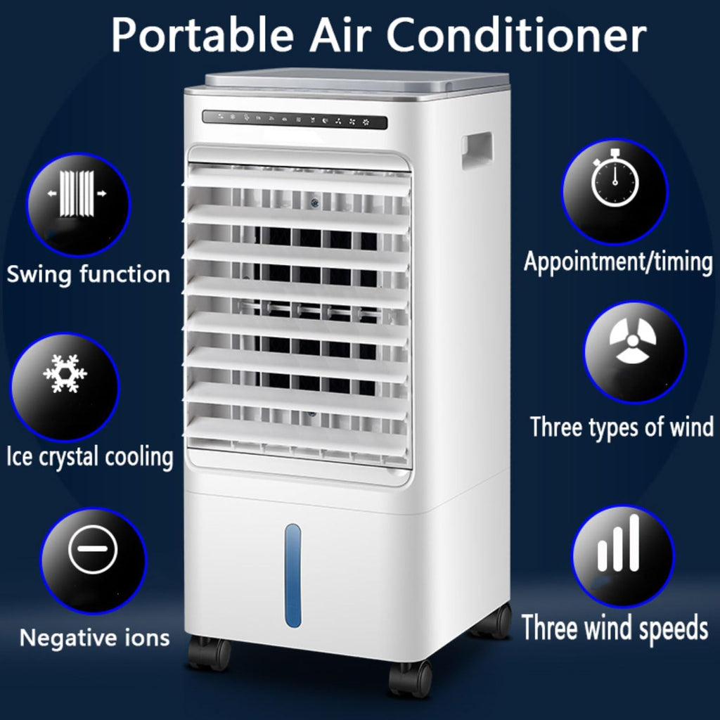  Climatiseur Portable Ultra-Silencieux, 3 Vitesses, Oscillation Automatique à 60°, Minuterie 7 H Et 4 Compartiments à Glace Pour La Maison, Le Bureau, La Chambre Et Le Camping.