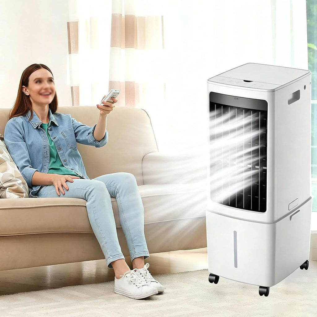  Rafraichisseur D’Air 3 En 1 Avec Télécommande, Climatiseur Mobile Sans Évacuation, Réservoir D’Eau 20L, Oscillation 60°, 3 Vietesses, 3 Modes, Purification, Minuterie 7.5H, Silencieux, Chambre