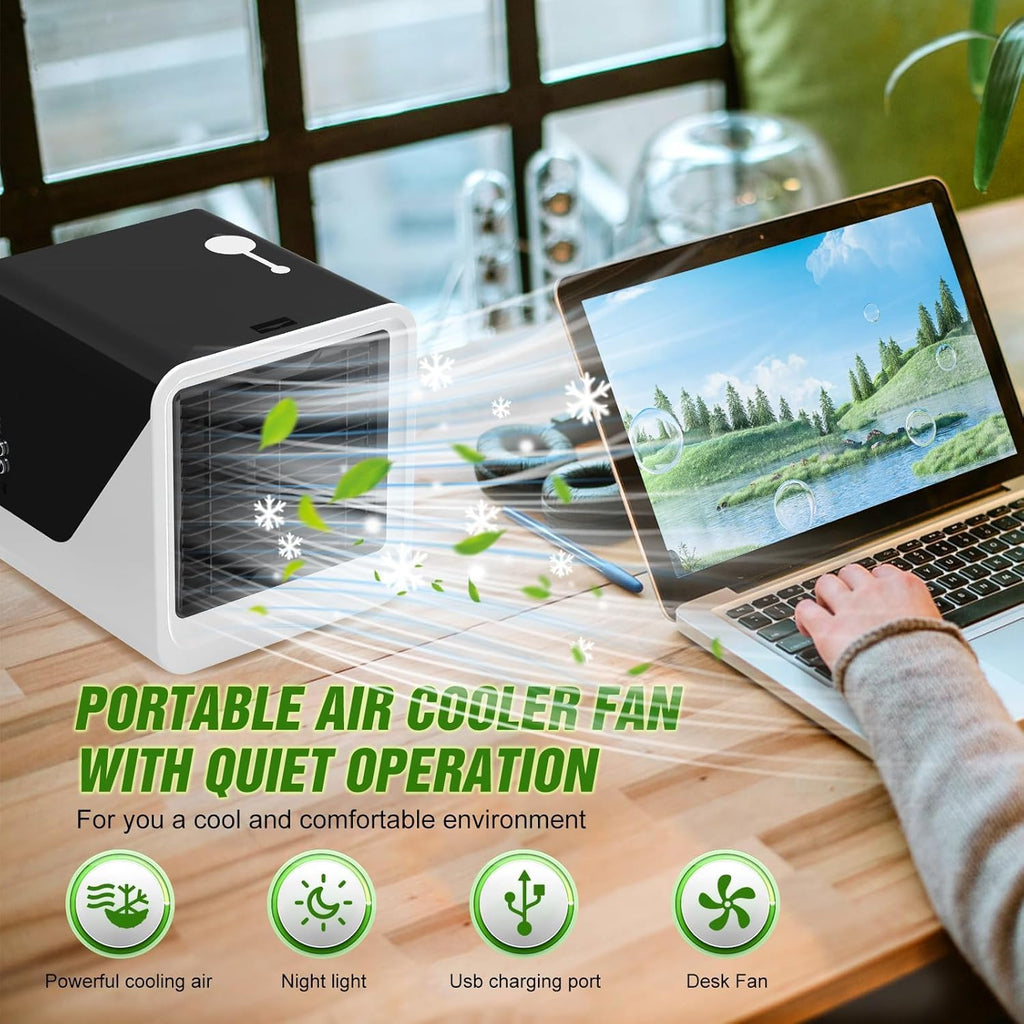  Puissant Ventilateur De Climatisation Portable à Vent Froid, 7 Types De Lumières, Refroidisseur D'air Par évaporation Avec 3 Vitesses De Vent Et 500 Ml, Refroidisseur D'air Pour Bureau, Chambre