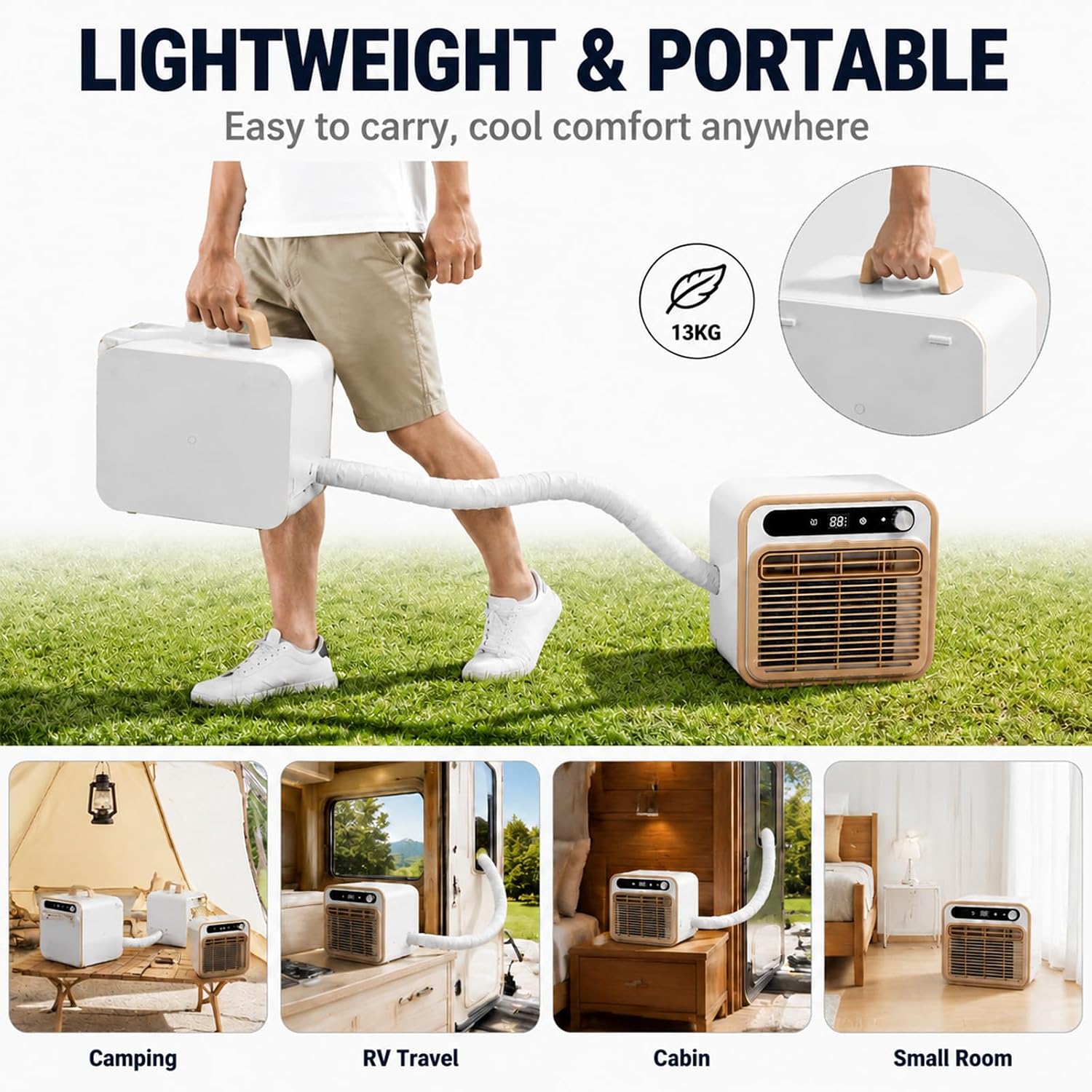  Climatiseur De Bureau 5000 BTU, Climatiseur Mobile 2m | Structure Split Silencieux, AC Pour Tente Camping Et Chambre, Option Longueur Tuyau 1m/1.5m/2m Sans Eau 12H