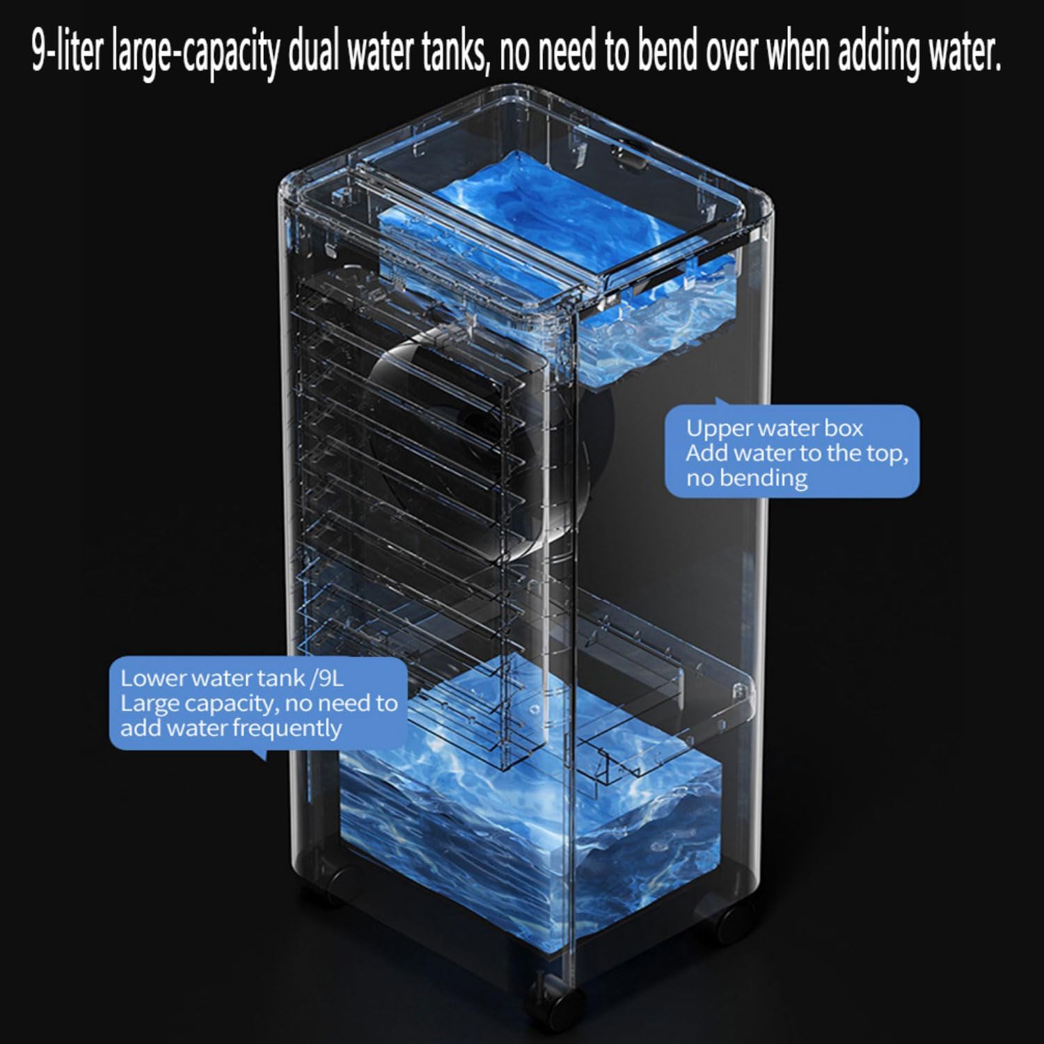 GENERIC Climatiseur Portable Par évaporation Avec Ventilateur Oscillant à 90°, 4 Modes, 3 Vitesses, Minuterie 15 H, Télécommande Et Blocs Réfrigérants, Réservoir D'eau De 9 L. Idéal Pour Chambre Ou Bureau.