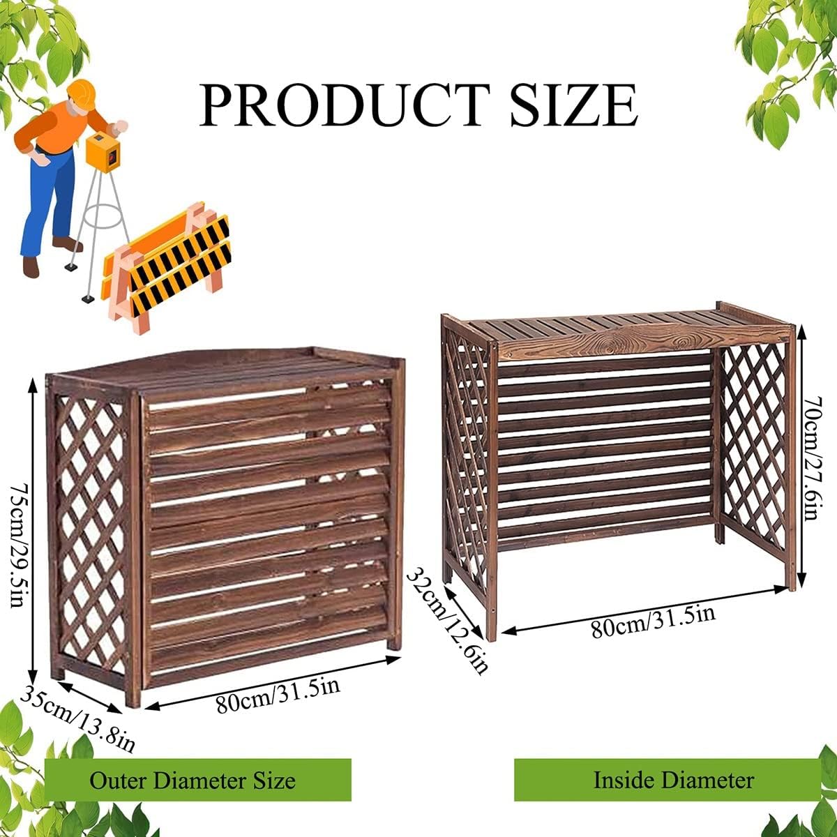  Housse De Protection Pour Climatiseur Extérieur, En Bois Pour Jardin, étagère De Rangement Pour Pompe à Chaleur, Protection D'unité De Climatisation En Bois Massif, Bouclier Décoratif De Terrasse