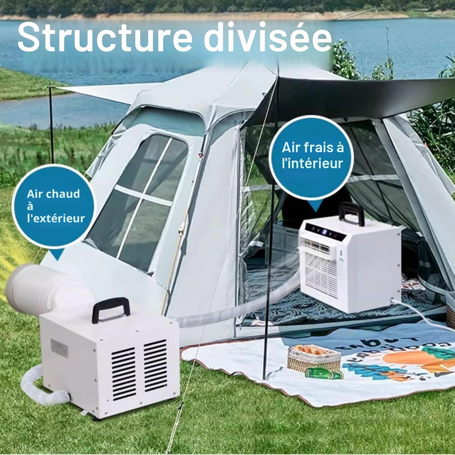 GENERIC Climatiseur Séparé 13000 BTU Avec Télécommande à écran Tactile, Minuterie 24 H, Poignée Supérieure Pour La Maison, Le Bureau, Le Camping, Pas De Montage Nécessaire