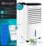  KESSER® Climatiseur Mobile 4 En 1 Avec Télécommande Et Minuterie, Réservoir D'eau De 10 L, Ioniseur Et Humidificateur, Ventilateur Sans Tuyau D'évacuation, 3 Niveaux Avec Blocs Réfrigérants