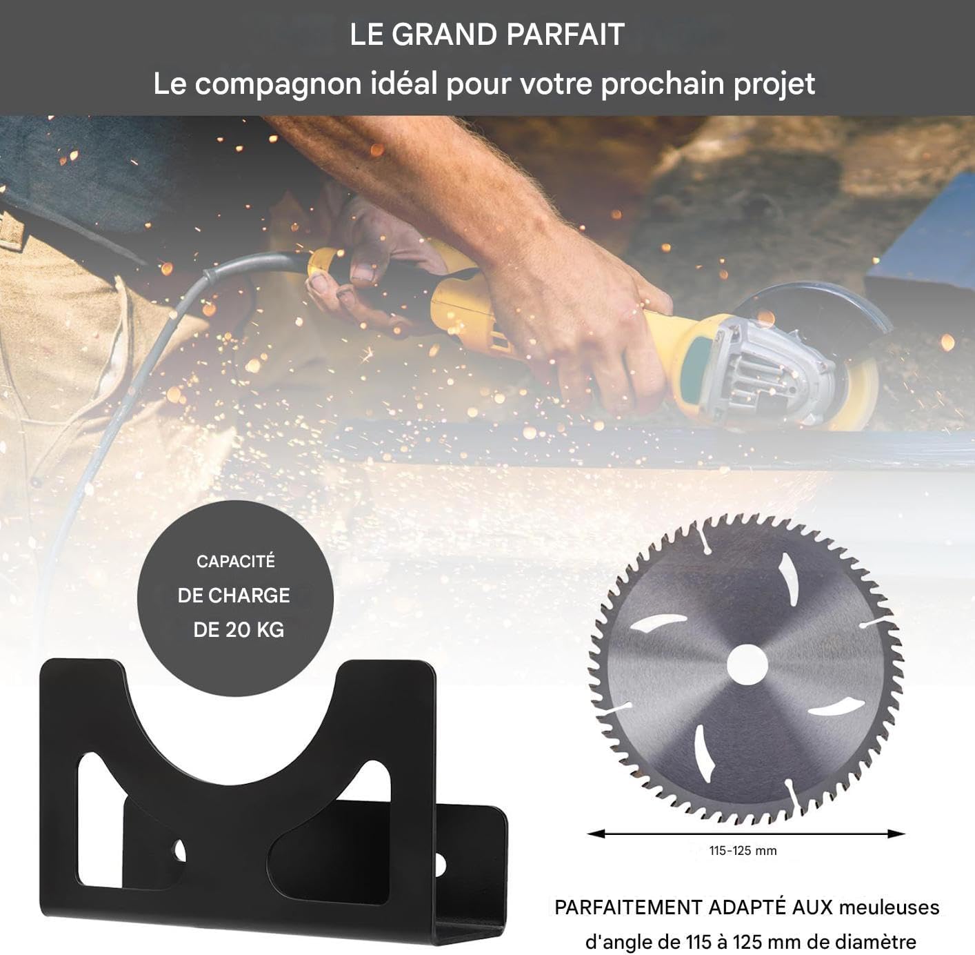  Générique Support Pour La Meuleuse D'Angle - Porte-Outil Murale Pour Meuleuse D'Angle Et Outillage Électrique | Organisateur En Fer Robustes Pour Outils Électriques Atelier Bricolage