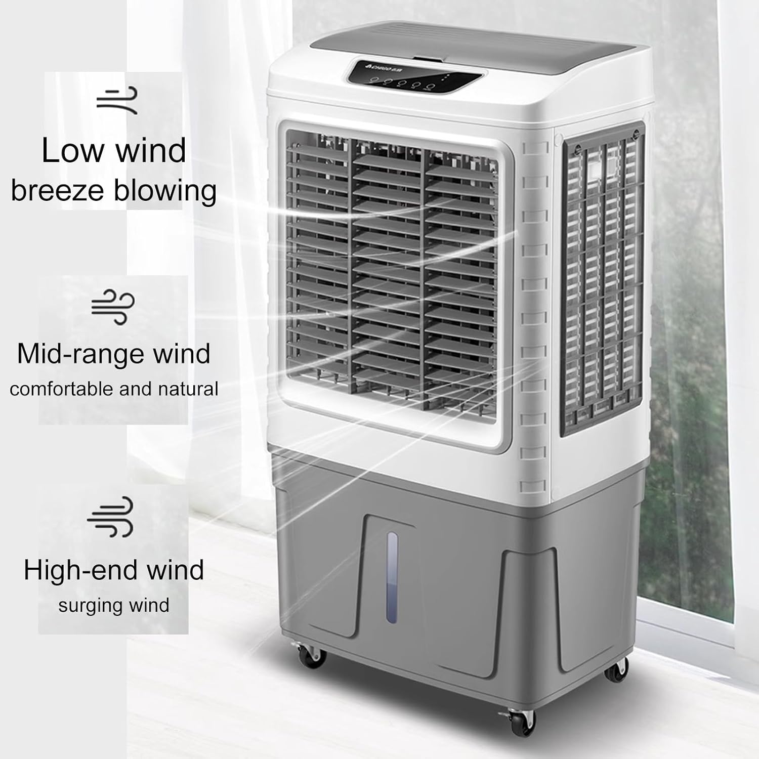 GENERIC Ventilateur De Refroidissement Par évaporation, Climatiseur Mobile 200 W à 3 Vitesses, Réservoir D'eau De 55 L Et 4 Compartiments à Glace, Idéal Pour La Maison, Le Bureau