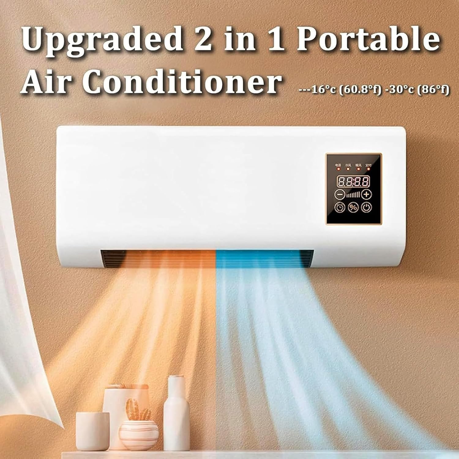 GENERIC Climatiseur Portable Pour Chambre, Mini Refroidisseur D'air Silencieux Avec 6 Vitesses, Flux D'air Froid Et Chaud, Télécommande, Affichage Led, Minuterie, Bureau Et Montage Mural Pour Bureau #1