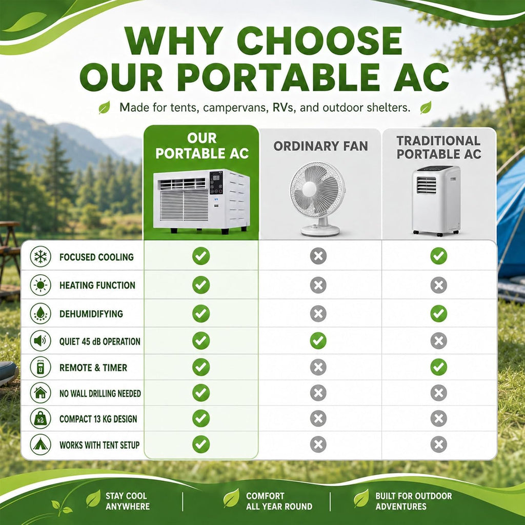  Climatiseur Mobile,Climatiseur Portable 280 W Pour Extérieur, Climatiseur/Refroidisseur D'air Mobile Pour Tente, 1876 Btu, Mode Déshumidificateur, Minuterie, Télécommande AC+1.5M