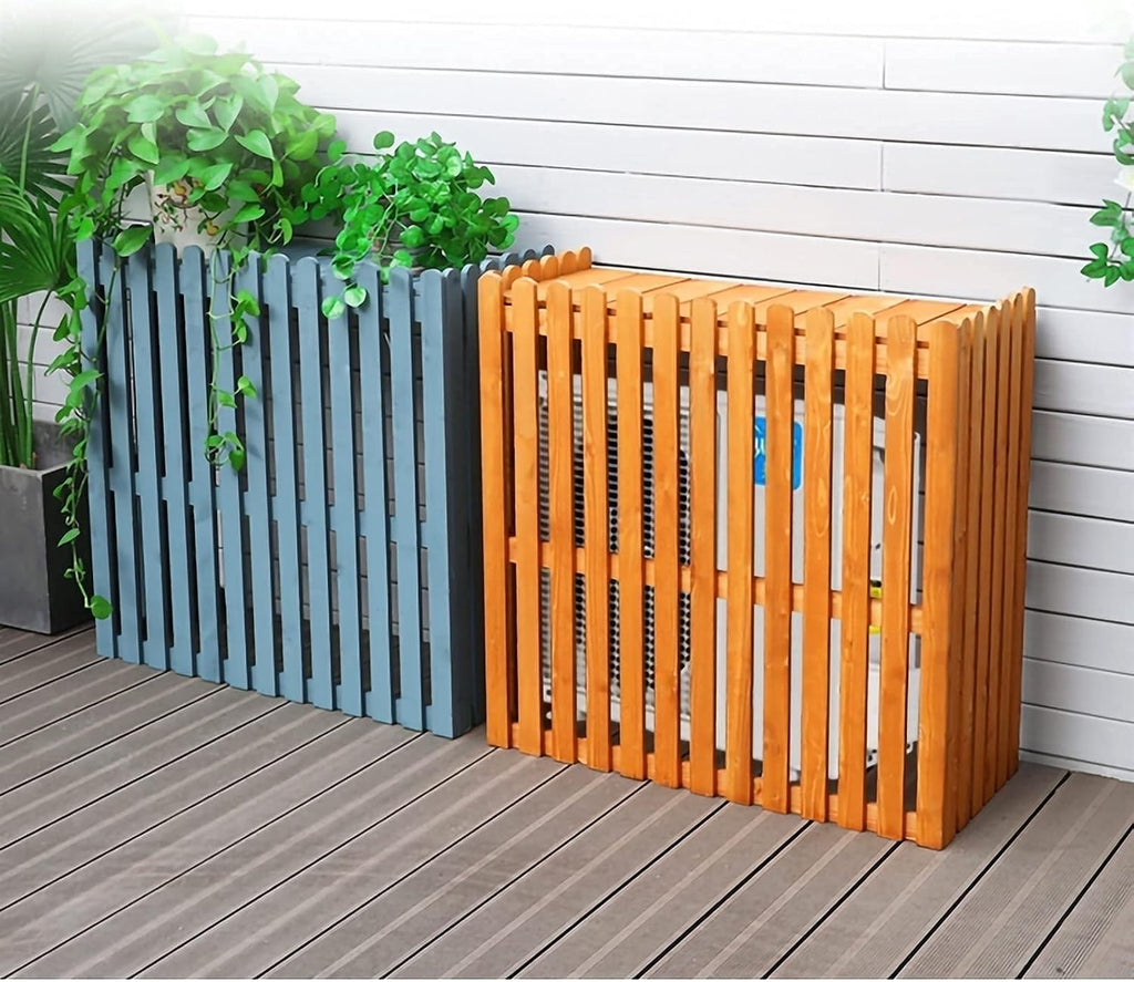  Housse Climatiseur Extérieur Couverture,Climatiseur Clôture écran Extérieur En Bois Climatiseur Support, Bois Massif Climatiseur Support De Fleur Blanc, Grille Anti-corrosion En Bois Climatiseur