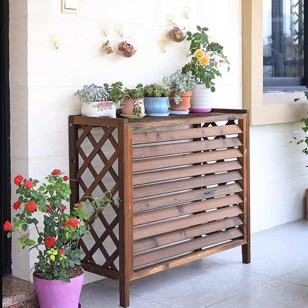 GENERIC Housse De Protection En Bois Massif Pour Climatiseur - Grille De Protection Pour Climatiseurs Et Pompes à Chaleur - Écran Décoratif D'extérieur