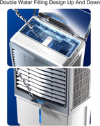  Refroidisseur D'air Par évaporation 4 En 1, Climatiseur Industriel à 3 Vitesses, Avec Réservoir D'eau De 80 L, Oscillation à 120 °, Pour Jardin, Porche, Usine, Bureau Et Commerce.