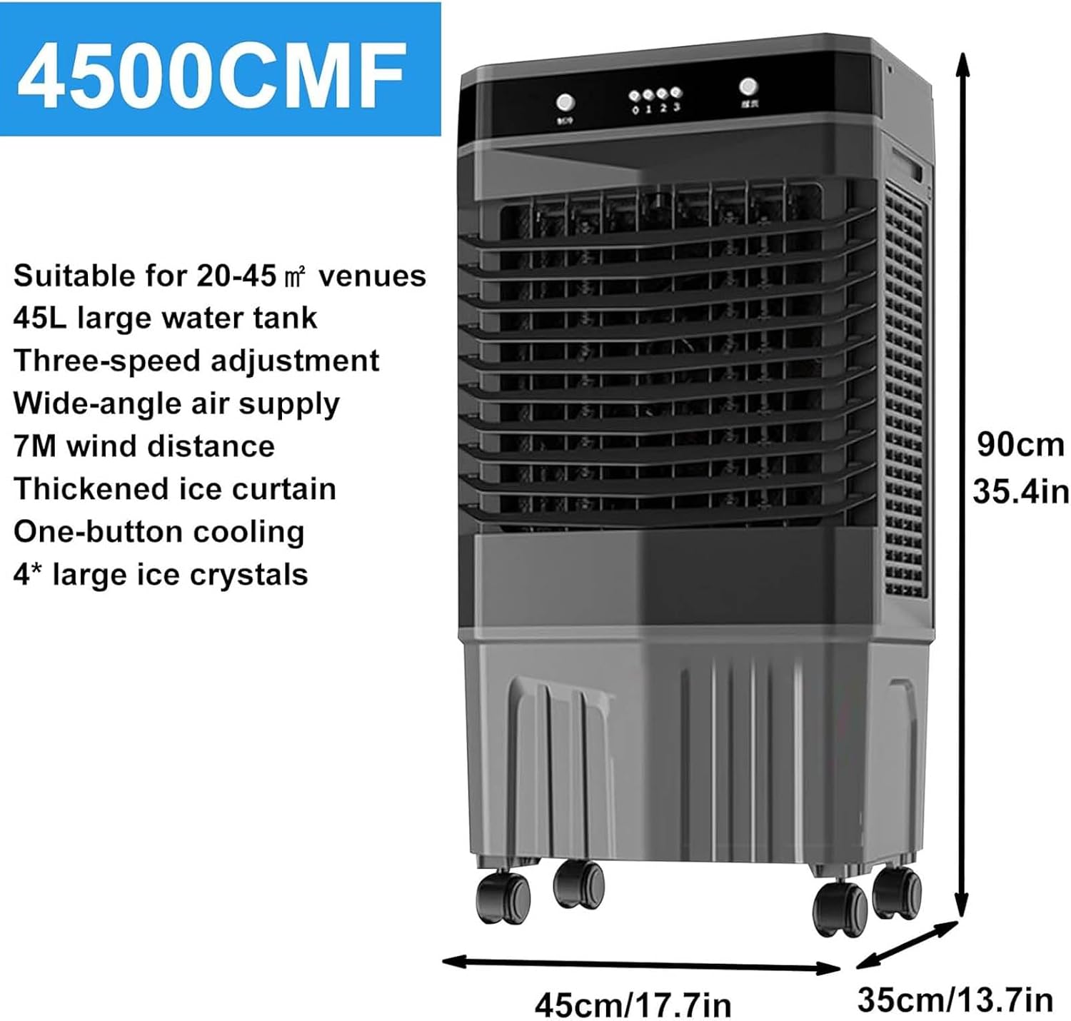  Refroidisseur D'air 3 En 1 Avec Une Capacité De 40/45/50 Litres, 3 Vitesses De Ventilateur, Puissant Refroidisseur D'air évaporatif Avec Oscillation Automatique