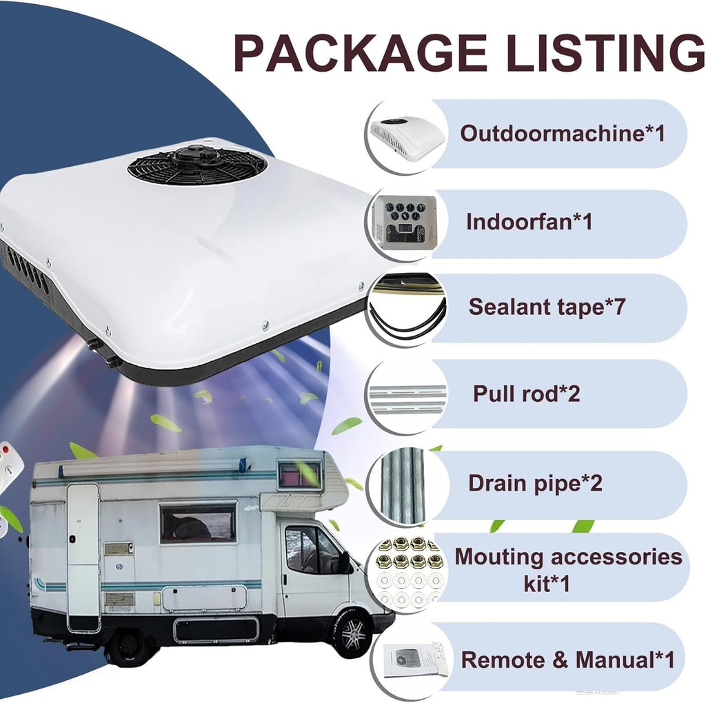 GENERIC Climatiseur De Toit 9500 BTU Pour Camping-car, Camion, Bateau, Caravane – Unité De Refroidissement Et De Chauffage Silencieuse à Faible Puissance Avec Compresseur De Rouleau