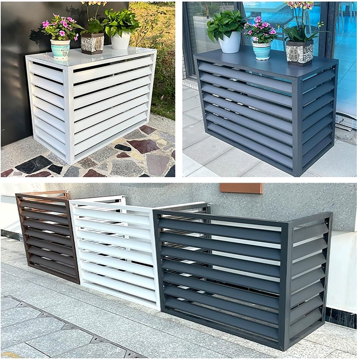  Lot De 2 Housses De Protection Pour Climatiseur Extérieur, Brise-Vue En Aluminium Pour Mini-climatiseurs, Cache-Pot Pour Fleurs (Blanc, 110 X 60 X 80 Cm)