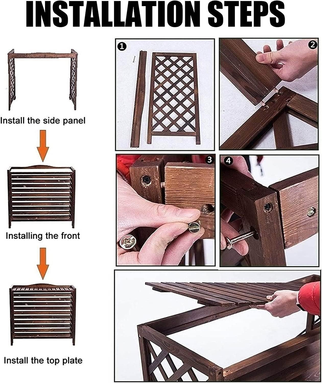  Clôture De Climatiseur, Housse De Climatisation Pour Unité Extérieure, Support De Plantes Marron, Support De Fleurs En Bois Pour Climatiseur, Volets, écran De Confidenti