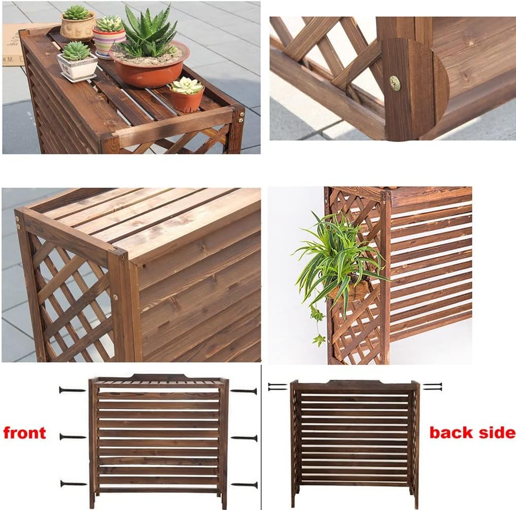  Housse De Protection En Bois Massif Pour Climatiseur D'extérieur Et Support De Fleurs Pour Balcon - Résistant Aux Intempéries Et à La Corrosion - 85 X 35 X 75 Cm
